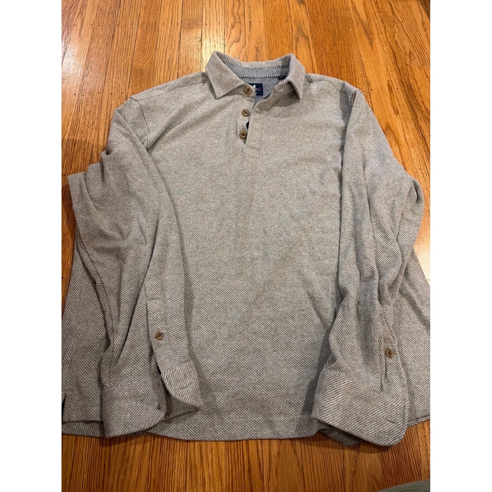 Johnnie-O Mens XL Grey Striped Long Sleeve Polo Shirt Santa Monica CA